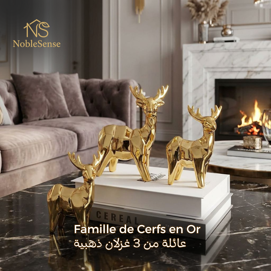 Famille de 3 Cerfs Dorés Debout — Style 2