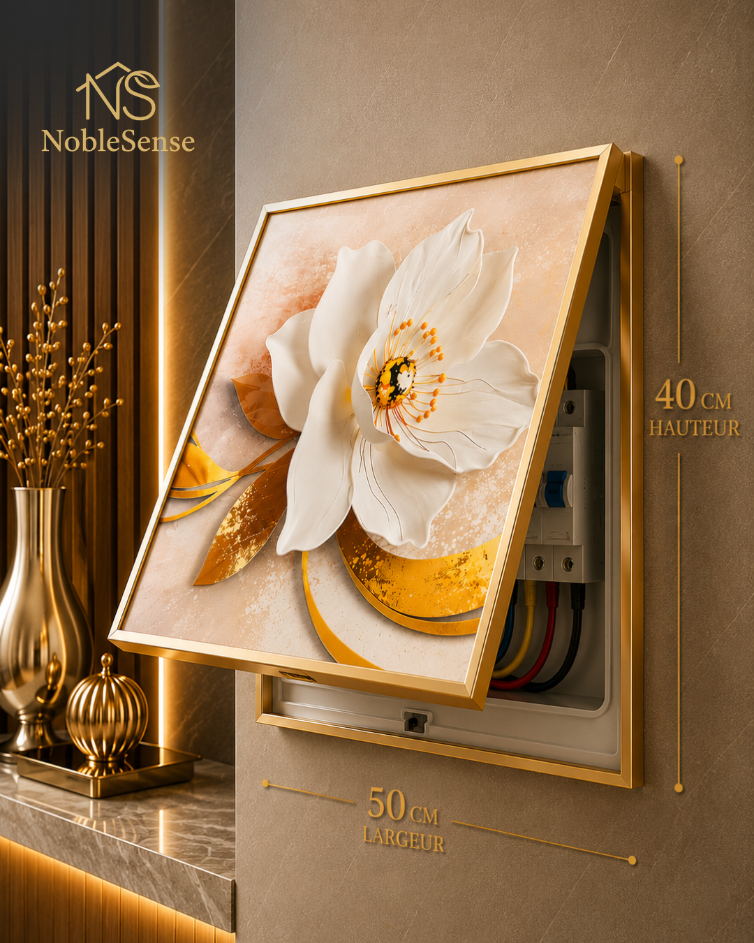 Cache-Compteur Fleur Blanche Solitaire Ruban Doré