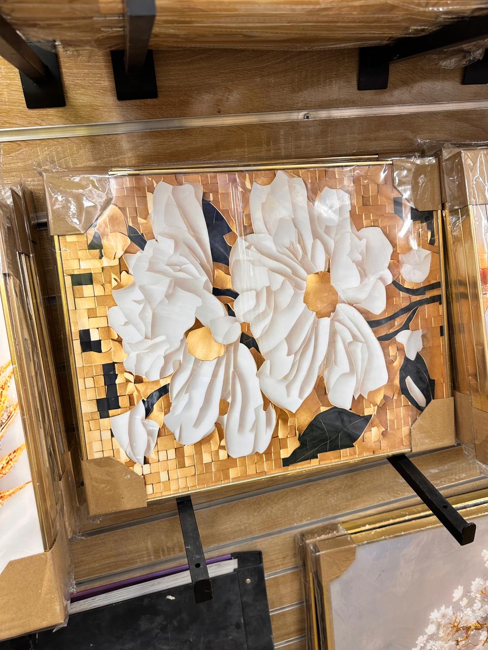Cache-Compteur Fleurs Blanches Mosaïque Dorée