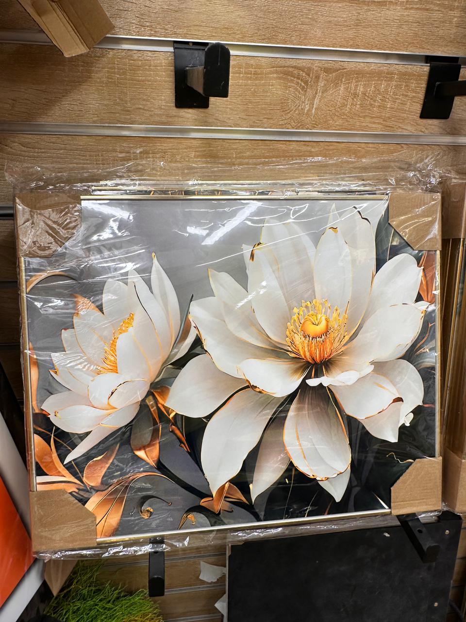 Cache-Compteur Magnolias Blancs Fond Sombre & Or
