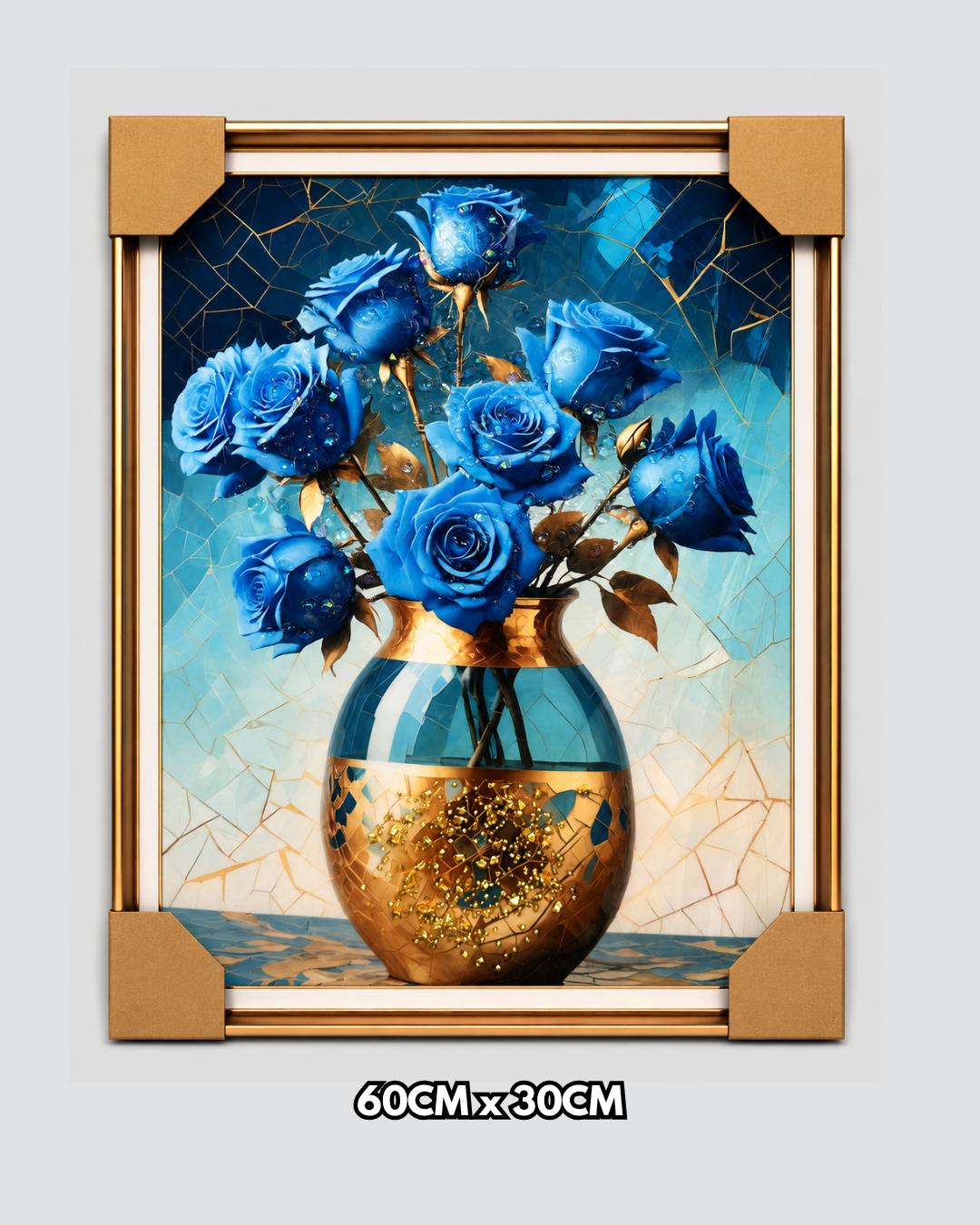 Roses Bleues en Vase Doré