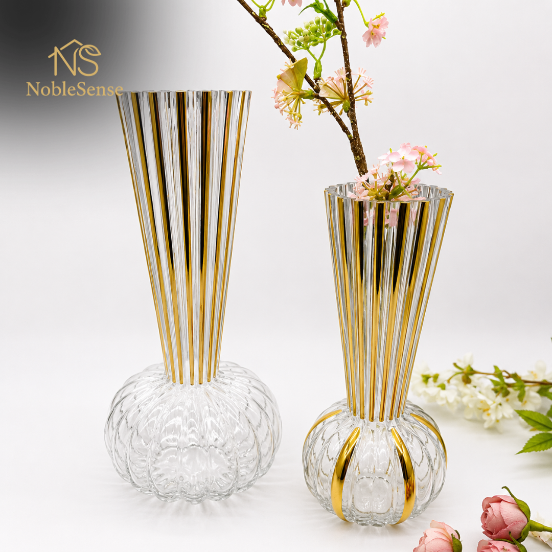 Grand Vase en Verre Rayures Dorées
