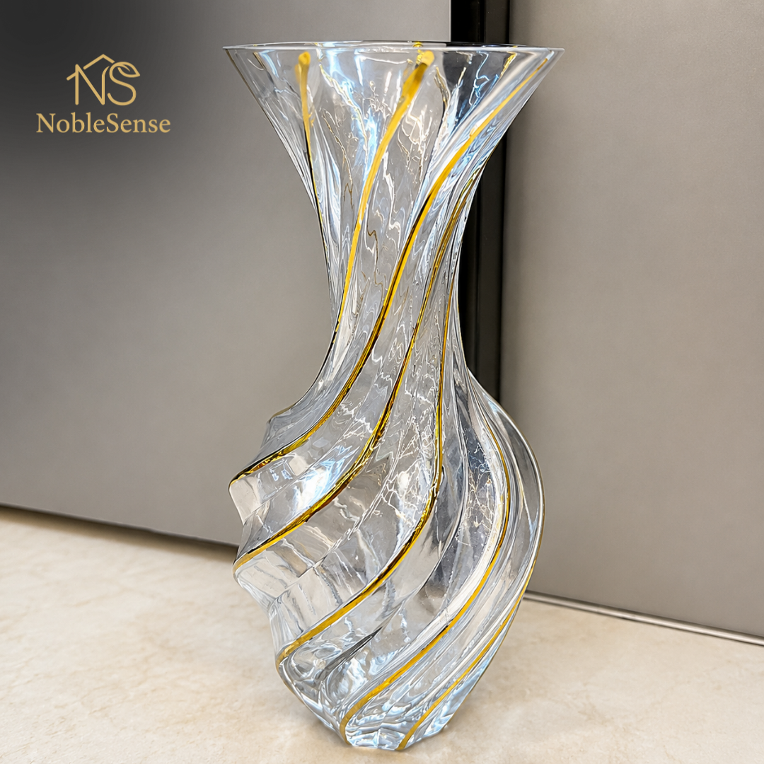 Grand Vase en Cristal Lignes Dorées Élégant