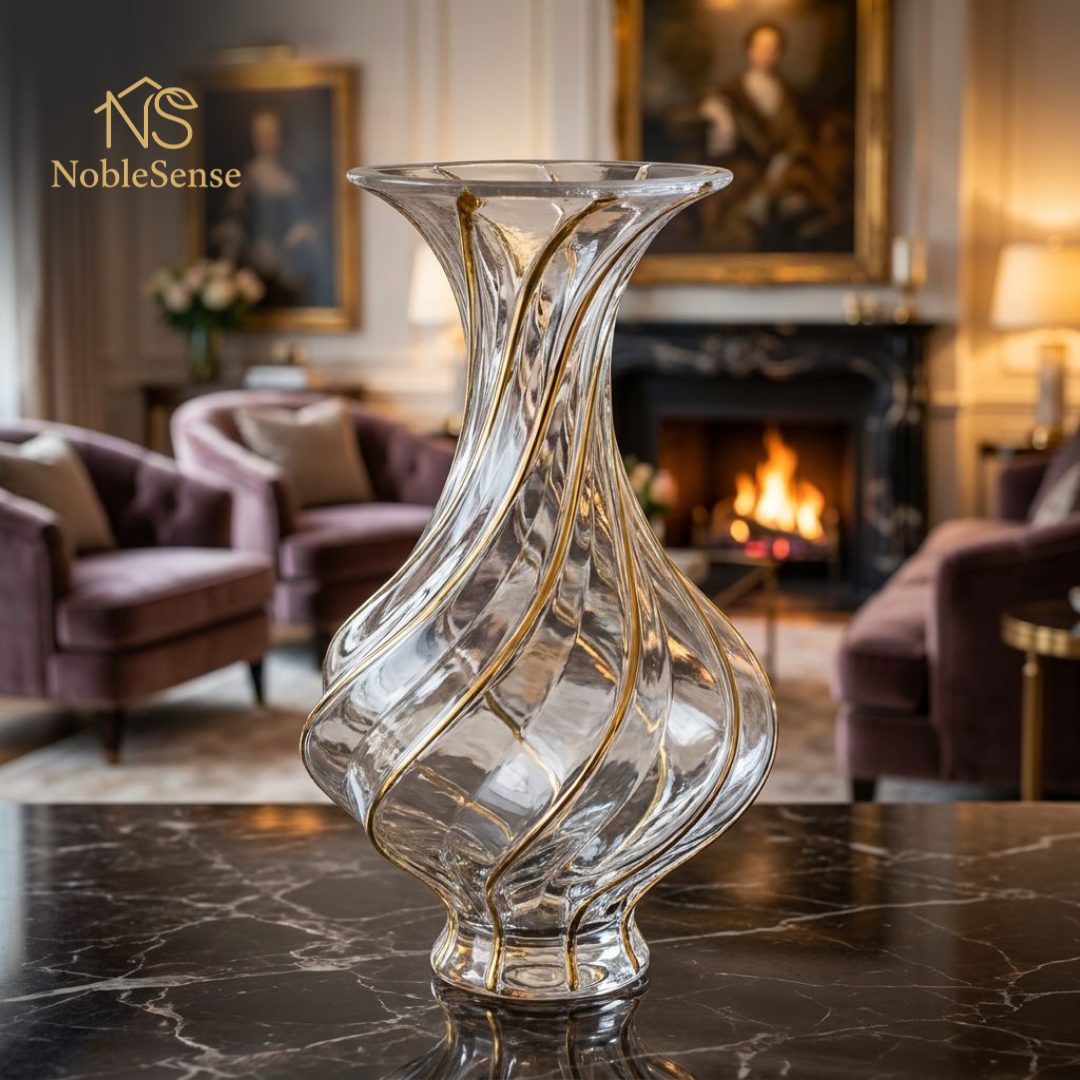 Grand Vase en Cristal Lignes Dorées Élégant