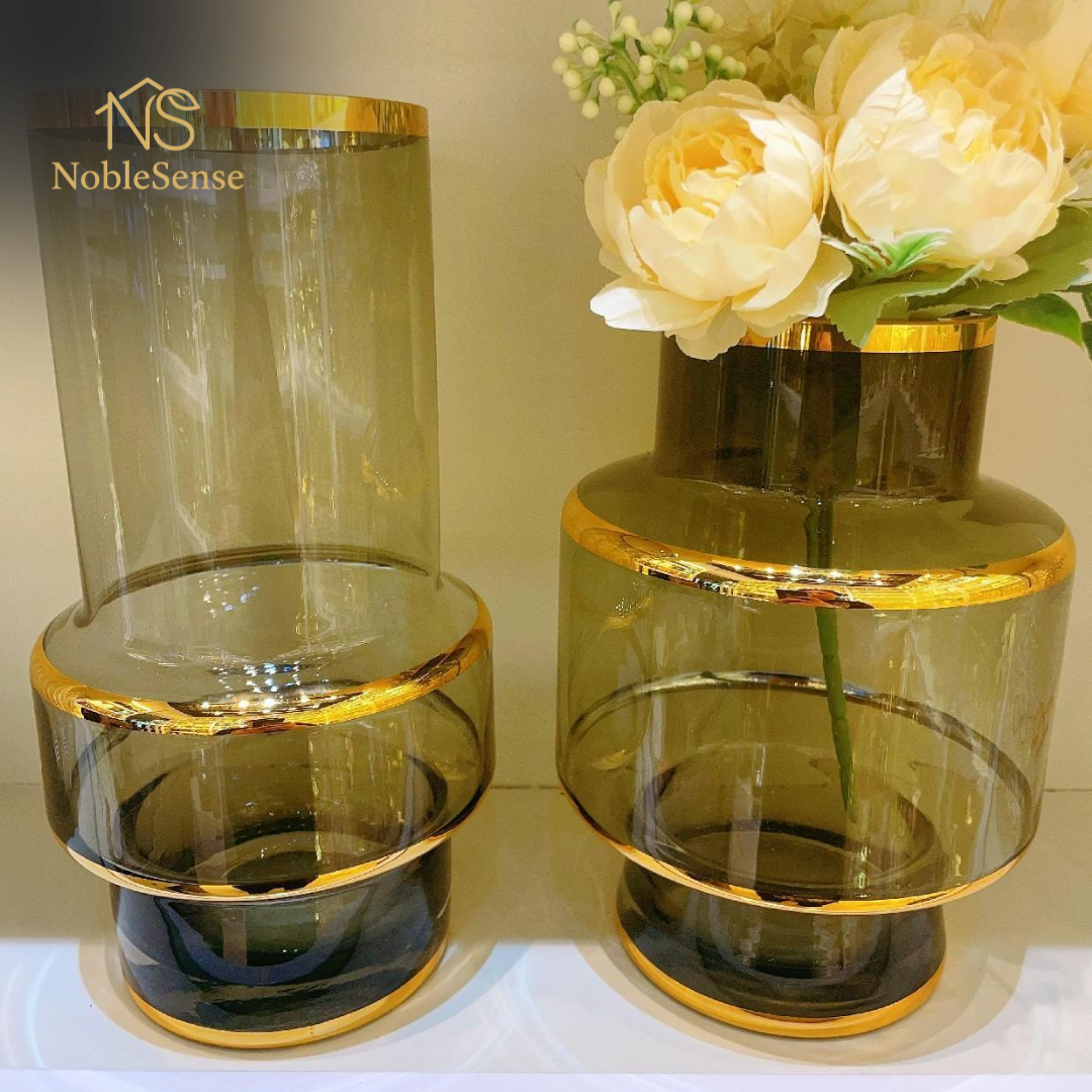 Vase Cylindrique Kaki Liseré Doré