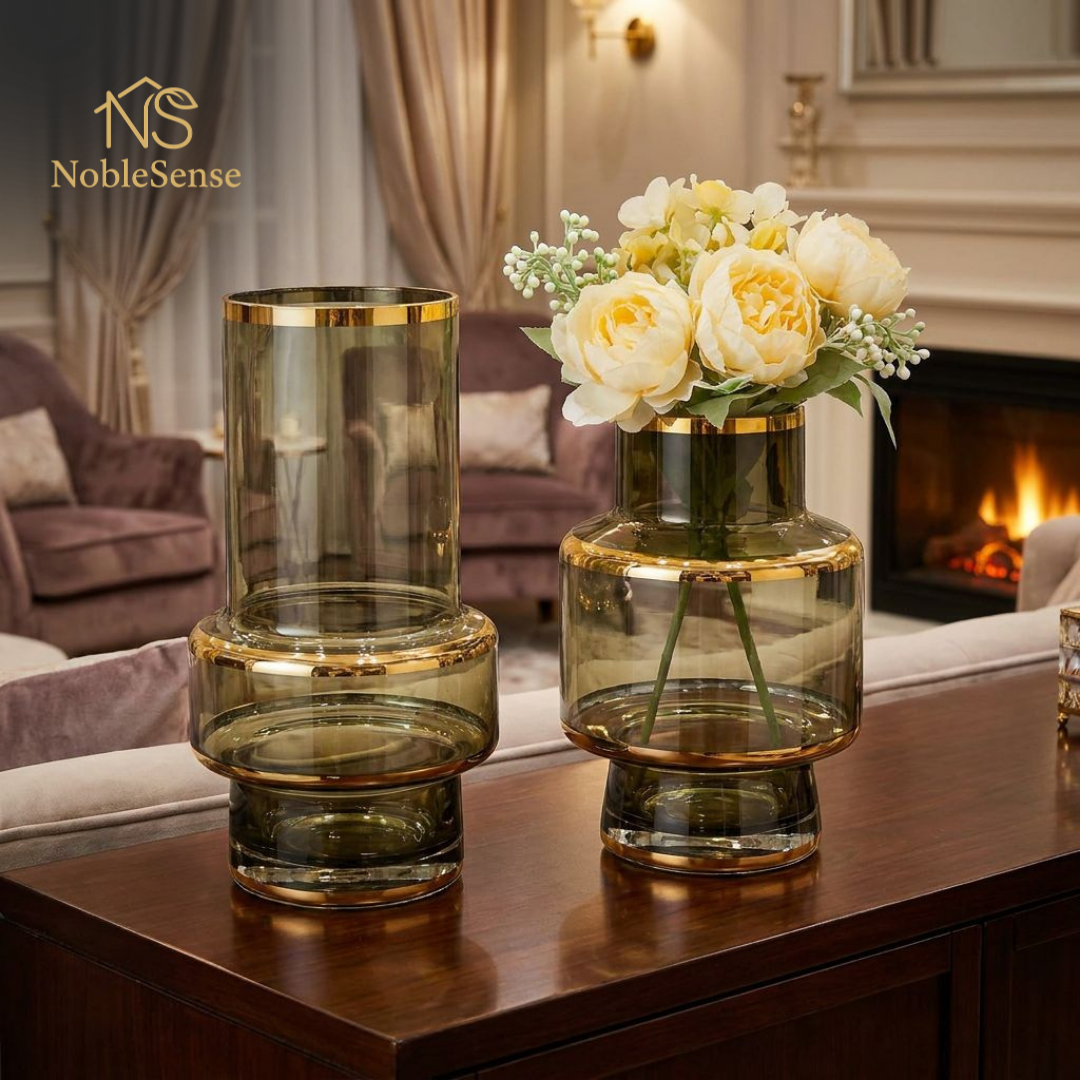 Vase Cylindrique Kaki Liseré Doré