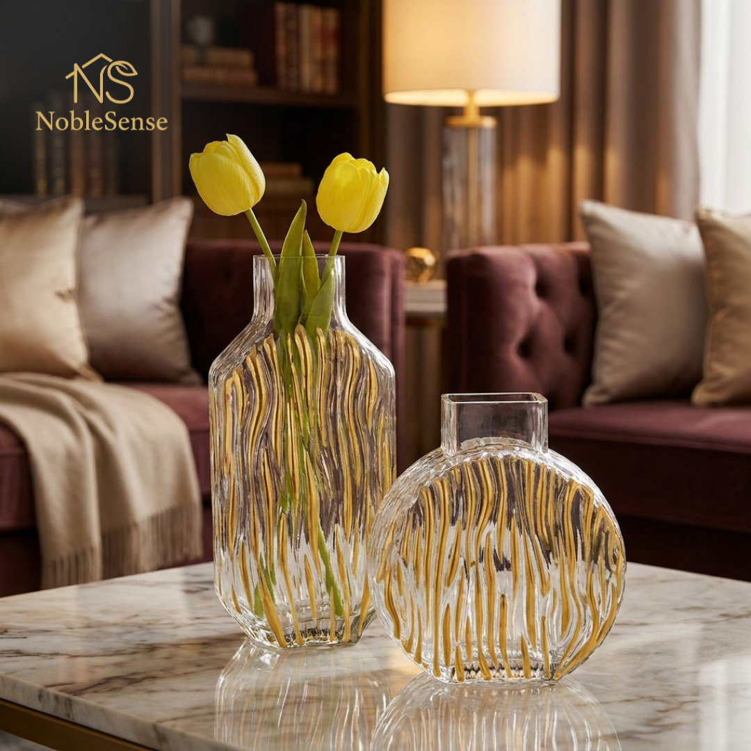 Vase en Verre Stries Dorées