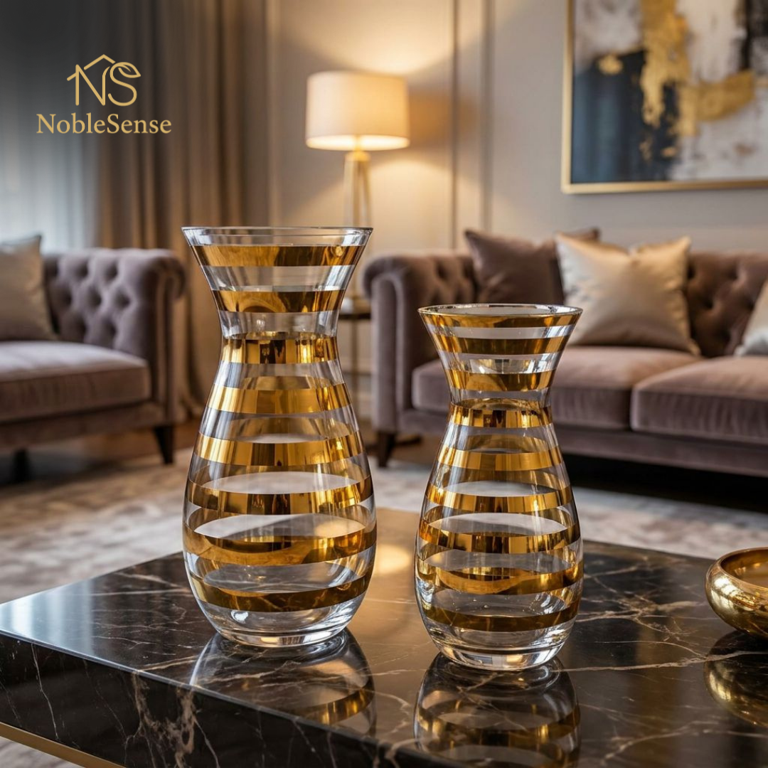 Vase en Verre Bandeaux Dorés Horizontaux