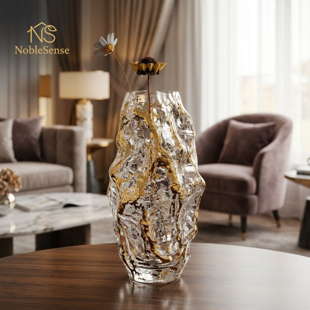 Vase en Verre Froissé Argent & Or