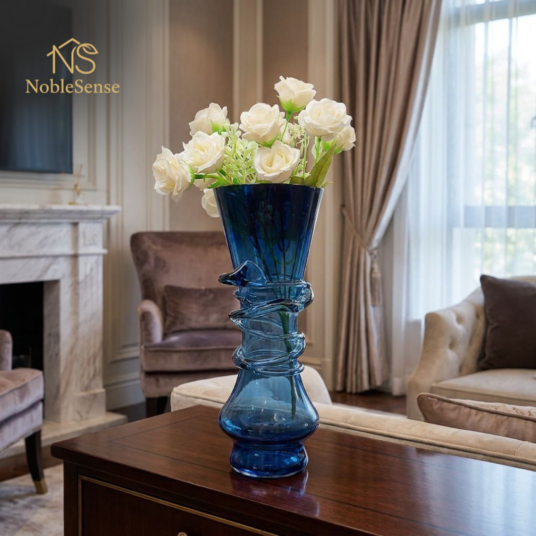 Vase en Verre Bleu Cobalt Torsadé