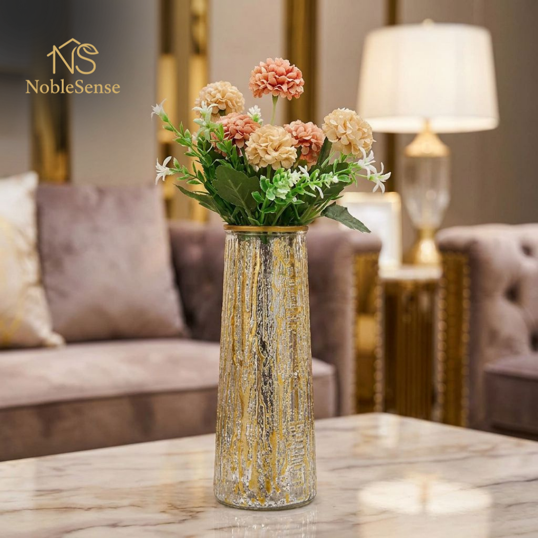 Vase en Verre Conique Éclaboussures Or & Argent