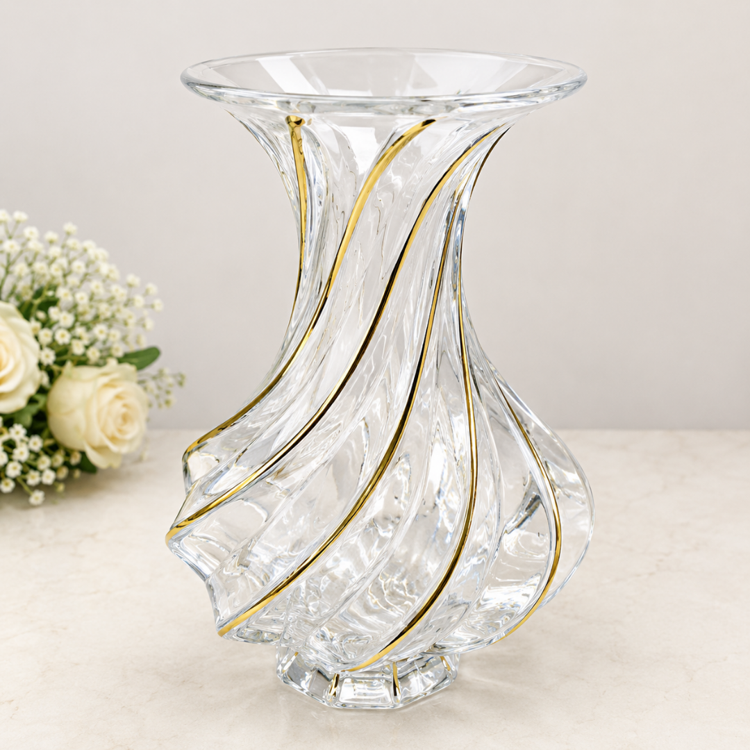 Vase en Verre Cristal Filets Dorés